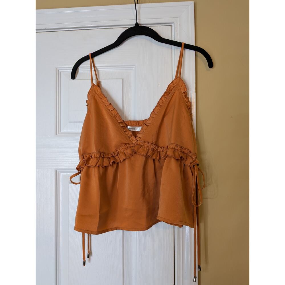 La Levon Ruffle Camisole Top Medium Bronze Babydoll Tank Boho Fall Transitional